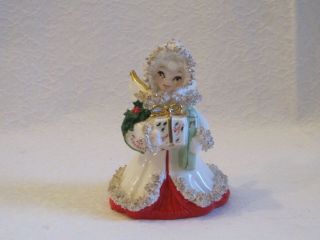Vintage Napco Spaghetti Trim Christmas Angel W/ Present Figurine S116b
