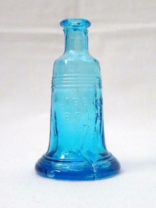 Vintage Blue Glass 3 " Liberty Bell Shaped Bottle Or Vase In