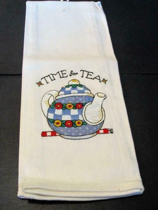 Vintage Cotton Tea / Dish Towel At Home Mary Engelbrett Time For Tea Usa