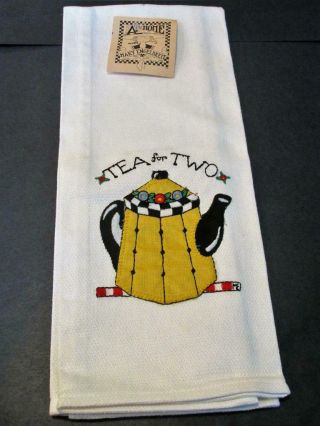 Vintage Cotton Tea / Dish Towel At Home Mary Engelbrett Tea For Two Usa