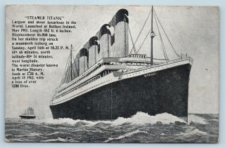 Postcard White Star Lines Titanic Steam Ship April 15 1912 Disaster Pm 5/4/12 V2