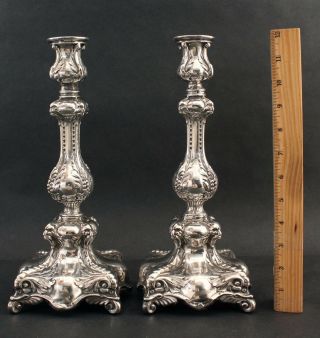 Pair Large Antique Silverplate Gothic Gargoyl Heads Candlesticks,