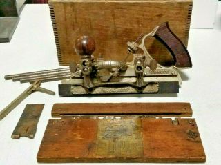 Antique Stanley No.  45 Plane - W/box Of Cutters And Wood Box,  More