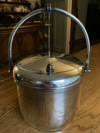 Vintage Silver Plated Ice Bucket W/ Hinged Lid,  Glass Lined; Newport By Gorham