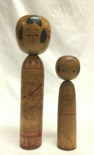 2 Vtg Signed Japanese Wood Kokeshi Dolls