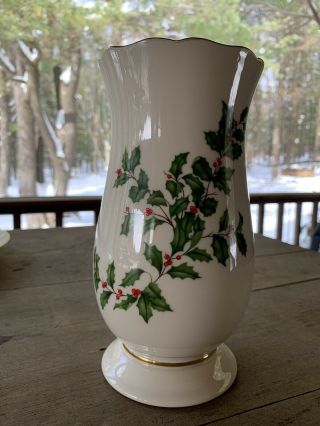 Vintage Lenox Christmas Holly Vase - Hand Painted,  8 