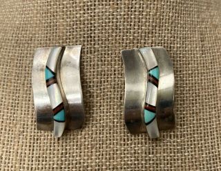 Vintage Zuni Art Acoya Sterling Silver Earrings