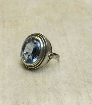 Antique Russian Imperial 84 Silver Ring With Aquamarine Stone