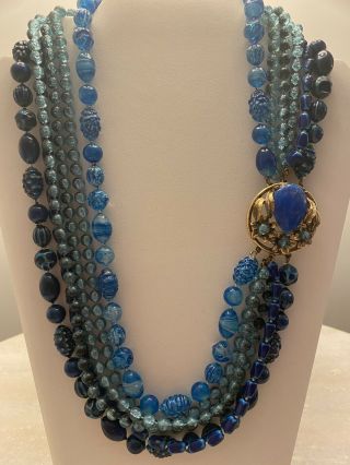 Vintage Selini Multi Strand Blue Beaded Necklace