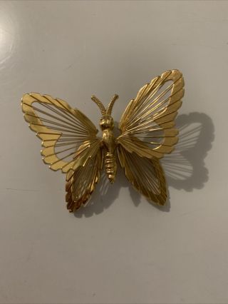 Vintage Monet Gold Tone Butterfly Brooch Pin
