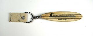 Vintage Wood United States Surfing Federation Surfboard Keychain Made In Hawaii