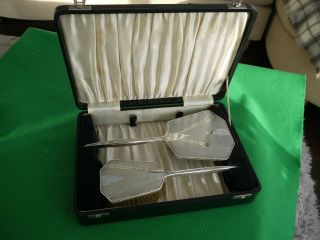 Fine Cased Art Deco Solid Sterling Silver Hm 1936 Grooming Set Brush & Mirror