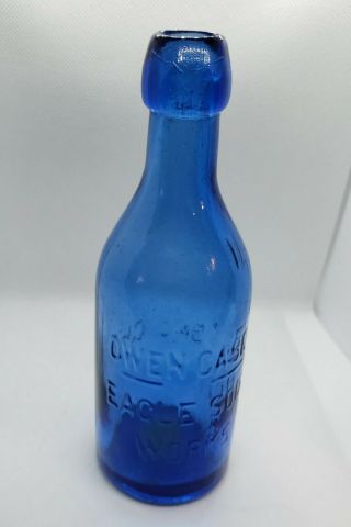 Antique Owen Casey Eagle Soda Cobalt Blue Blob Top Bottle Sac City 7 "