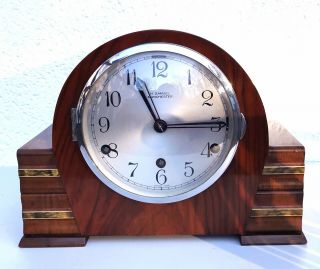 Art Deco Anvil Walnut Westminster Chiming Mantle Clock