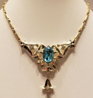 Vintage Edwardian/victorian Styles/gold Tone/blue Glass Stone/choker/necklace