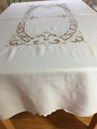 Vintage Italian Tablecloth Hand Embroidery Cut Work 60”x80”