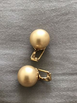 Vintage Golden South Sea Majorca Pearl Gold Plated Sterling Clip On Earrings