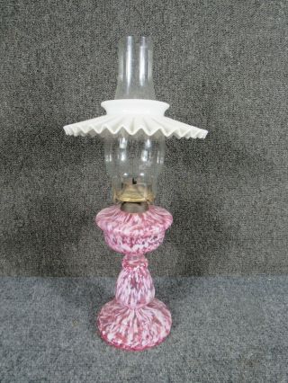 Antique 1880s Victorian Art Glass End Of The Day Pattern Oil Lamp