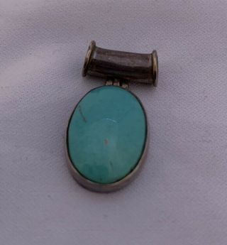 Vintage Sterling Silver Turquoise Stone Oval Shape Pendant Marked 925 1” (4 Gr)