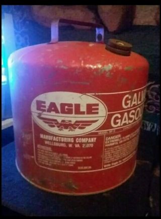 Vintage Eagle 5 Gallon Galvanized Metal Gas Can,  The Gasser M - 5