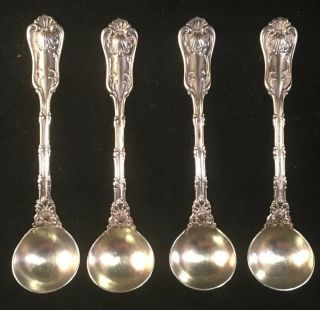 Set Of 4 Whiting Imperial Queen Sterling Silver Salt Dips / Spoons No Mono 1893