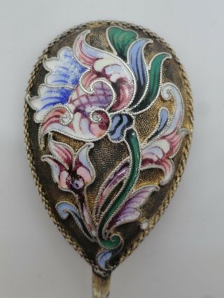 Antique Russian Silver 84 Cloisonne Shaded Enamel Spoon By Vasily Agafanov 5.  4 "