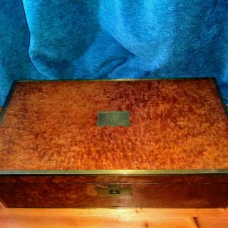 Antique Bur Walnut And Brass Officers Campaign Writing Slope