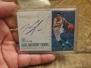 2015 16 Karl Anthony Towns Panini Preferred Rc Autograph /50 Unparalleled Auto