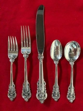 Grand Baroque Wallace Sterling Silver Flatware 5 Piece Place Setting Estate Find