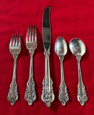 Grand Baroque Wallace Sterling Silver Flatware 5 piece place setting Estate Find 3