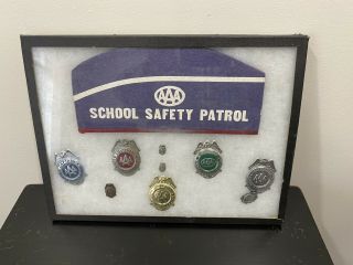 Vintage Aaa Safety Patrol Hat Amd Badges,  C.  1940s