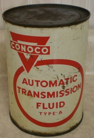 Vintage Conoco Automatic Transmission Fluid Atf 1 Quart Metal Tin Oil Can