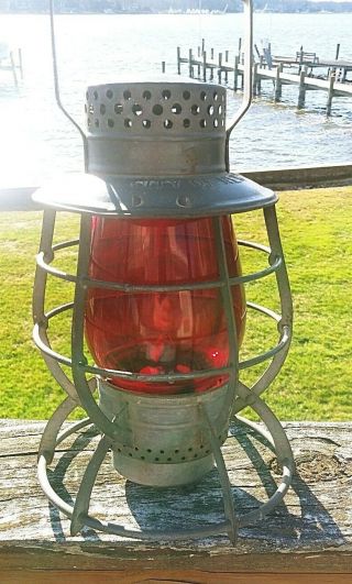 Vintage Dietz No.  39 Steel Clad City Of York Red Globe Railroad Lantern