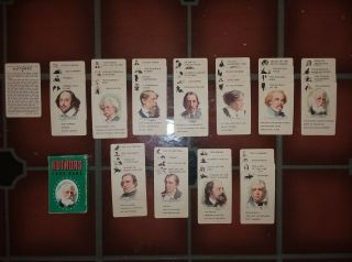 Vintage 1960s Authors Complete Card Game - Shakespeare,  Twain,  Dickens - 45 Cards