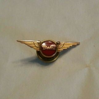 Vintage Delta Airlines 10k Gold Red Enamel Flight Attendant Service Wings Pin
