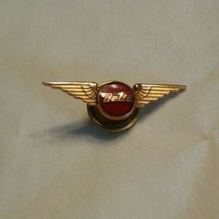 Vintage Delta Airlines 10K Gold Red Enamel Flight Attendant Service Wings Pin 3