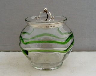 Unusual Arts & Crafts Silver Topped Preserve Pot Stuart Peacock Glass Birm 1914
