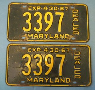 1967 Maryland Dealer License Plates Matched Pair