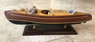Chris Craft Mahogany Model Power Boat Triple Cockpit Launch Runabout Motorboat