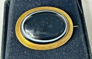 Best Antique Victorian 10k Yellow Gold & Black Agate Mourning Photo Brooch Pin