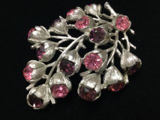 Sarah Coventry Vintage Pink Rhinestone Wisteria Flower Pin Brooch Costume Estate