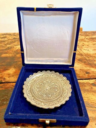 Handmade 99g Solid Sterling Silver Indian Filigree Card Tray Box Dish Bowl Plate