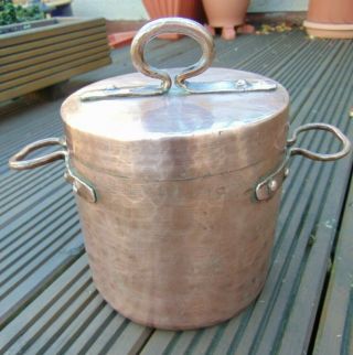 Antique French Hand Made Hammered Copper Lidded Cooking Pot Stew Pan Chef Mark