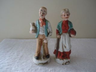 Vintage Set Of Old Man And Old Woman Ceramic Figurines " Great Collectible Set "