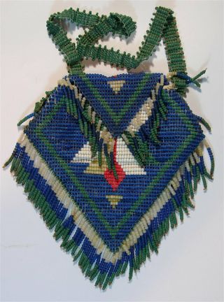 1910s Native American Pit River Tribe Indian Bead Decorated Flap Bag / Pouch
