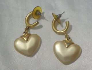Carolee Vintage Post Earrings W,  Faux Pearl Heart Shape Drop