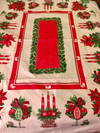 Vintage Screen Print Tablecloth Mid Mod Chirstmas 66x51 Vibrant Colorful