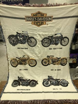 Harley Davidson Vintage Woven Tapestry Throw Blanket - Motorcycle Print 65x46