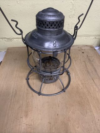 Antique Armspear Mfg Co Erie Caged Railroad Lantern Embossed Globe Pat 1913