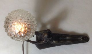 Art Decor Bronze Semi - Nude Lady Lamp w/ Glass Ball Shade Signed Chandler 1 3